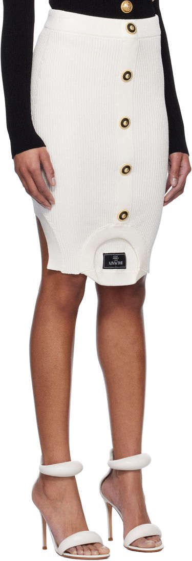 Пола Balmain Balmain Optical Illusion Ribbed Knit Miniskirt Бяло | EF1LBA60KI10, 1