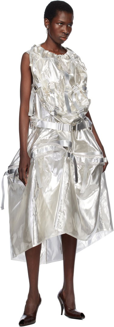 Pокля Junya Watanabe Junya Watanabe Glitter Organdy Midi Dress Бяло | JO-O025-051-1, 3