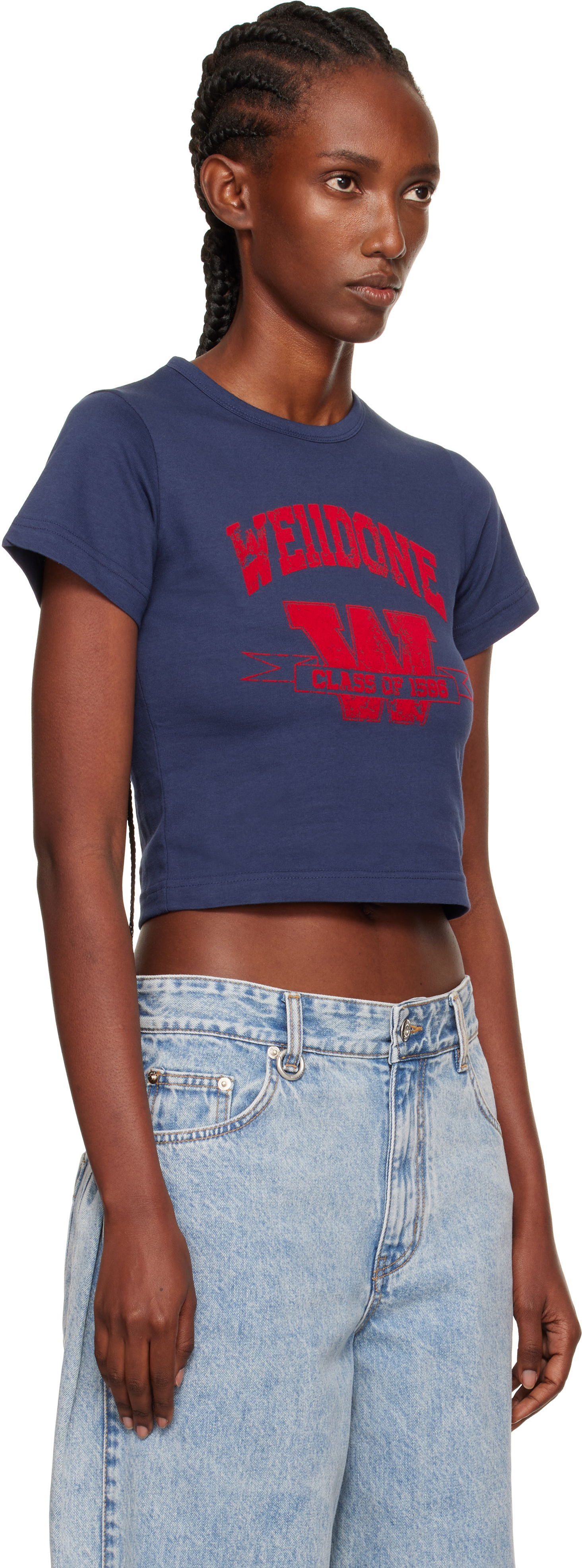 Съкратен топ We11done We11done Slim-Fit Crop T-Shirt Синьо | WD-TT2-25-749-W-NV, 1