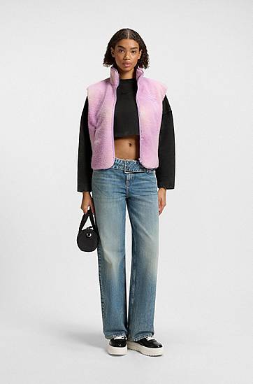 Съкратен топ BOSS Cropped Cotton Sweatshirt Черно | 50545035, 1