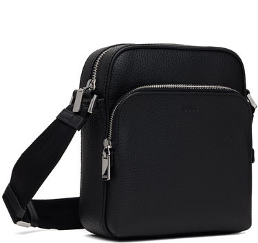 Чанта през рамо BOSS Reporter bag in Italian leather with embossed logo Черно | 50529288, 2