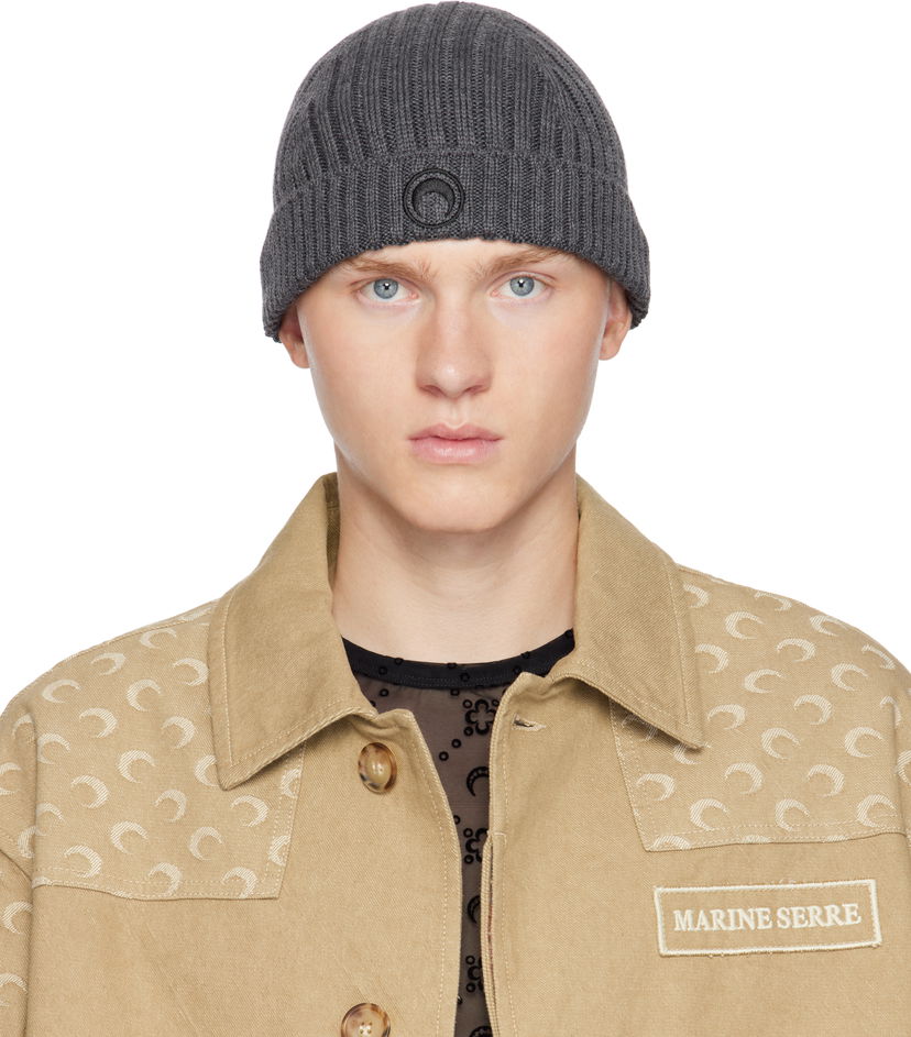 Шапка Marine Serre Moon Logo Knit Beanie Сиво | UHG012A