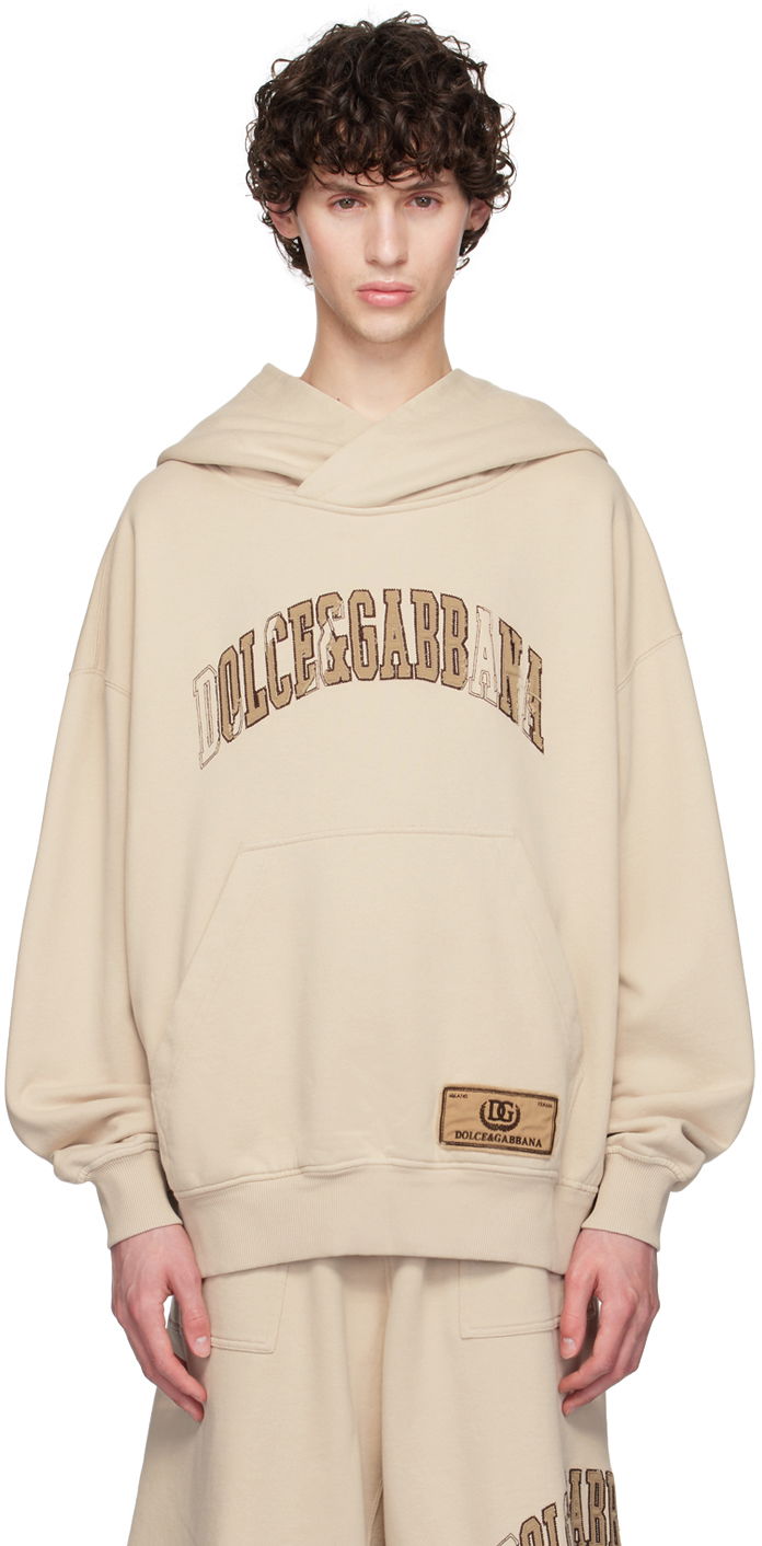 Суитчър Dolce & Gabbana Embroidered Logo Hoodie Бежово | G9AKPZG7NQI