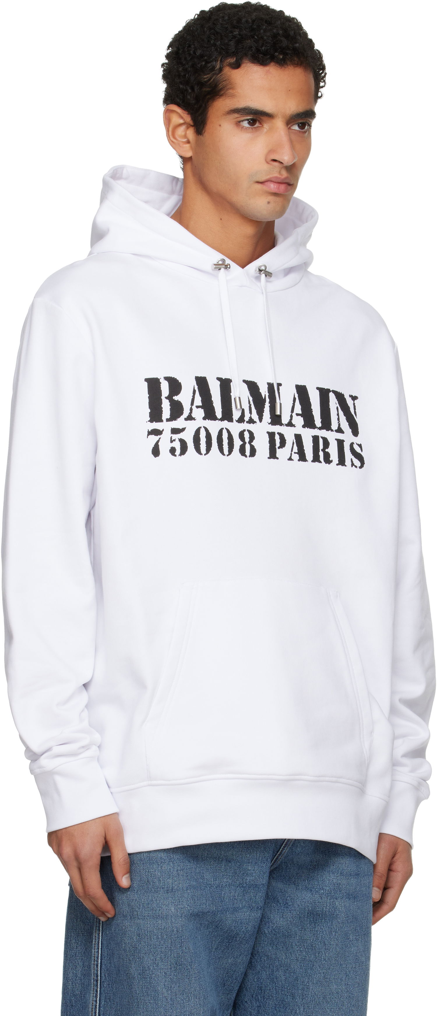Суитчър Balmain 'Balmain' Stamp Printed Hoodie Бяло | FH1JT047BD04, 1