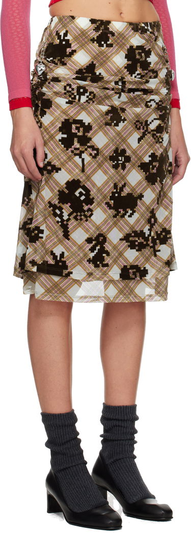 Пола Chopova Lowena Sonicscape Pixelated Plaid Ruched Mesh Knee Midi Skirt Многоцветен | 3278, 1