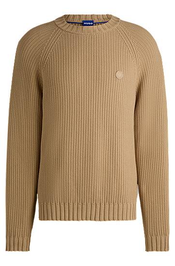 Пуловер BOSS HUGO Ribbed Cotton Sweater with Logo Badge Бежово | 50518744