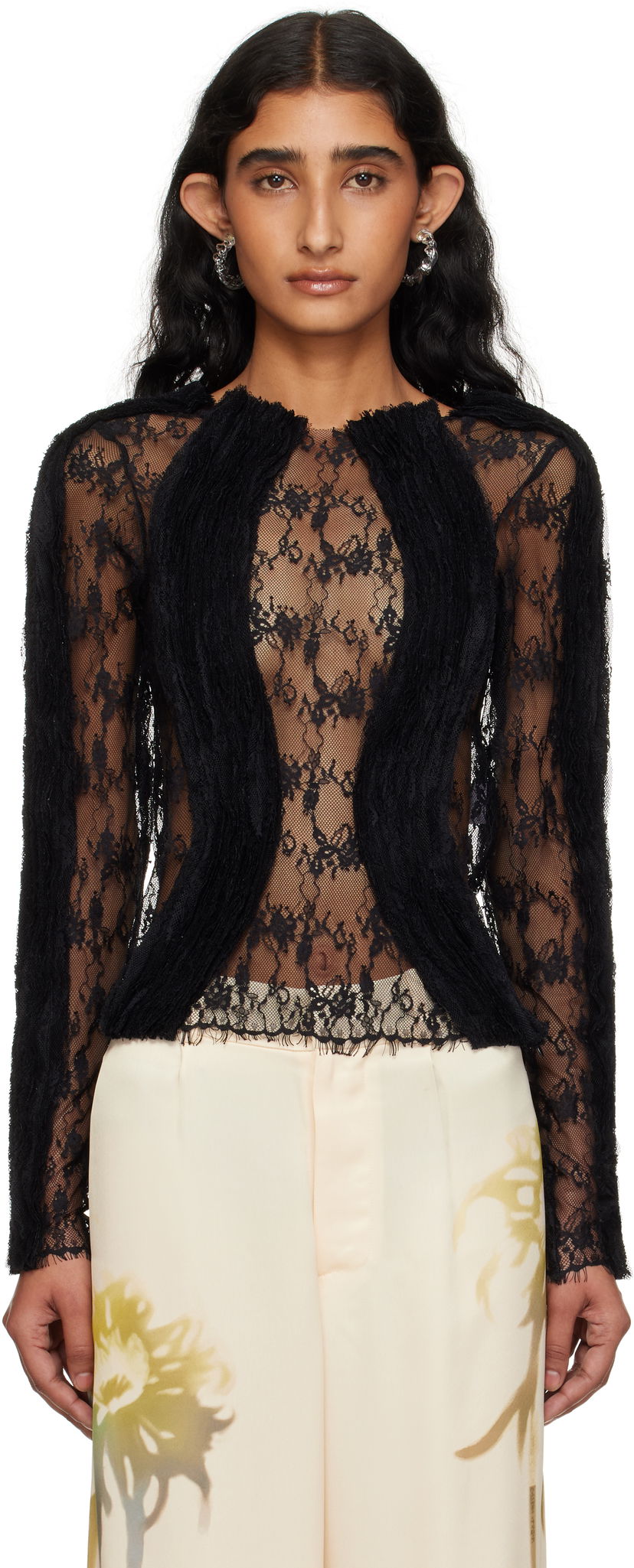 Тениски и потници Collina Strada Collina Strada Wavy Lace Top Черно | XX3303