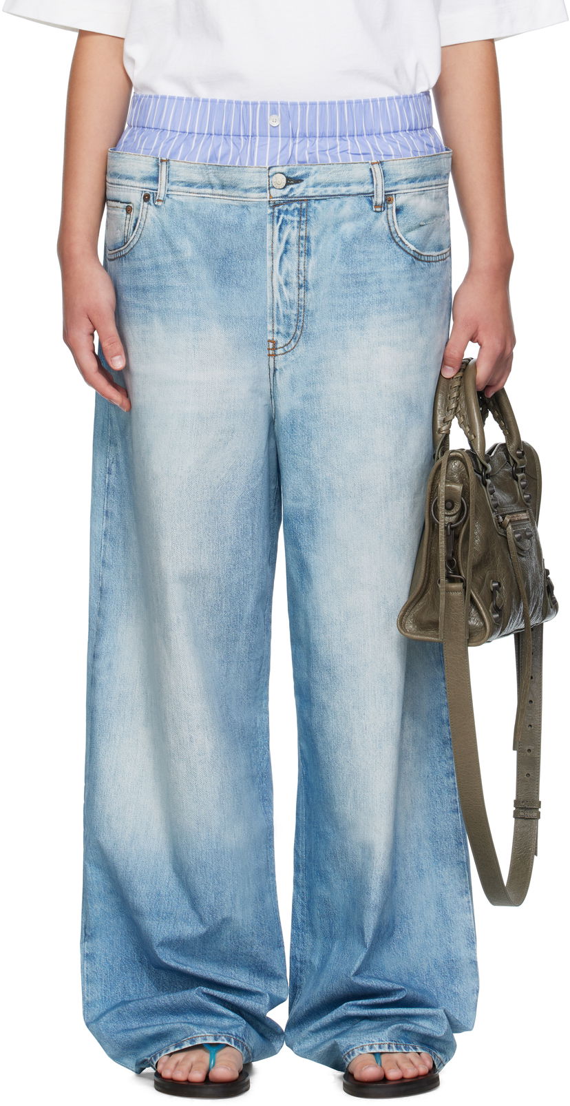 Панталони Acne Studios Acne Studios Printed Wide-Leg Trousers Синьо | AK0918-