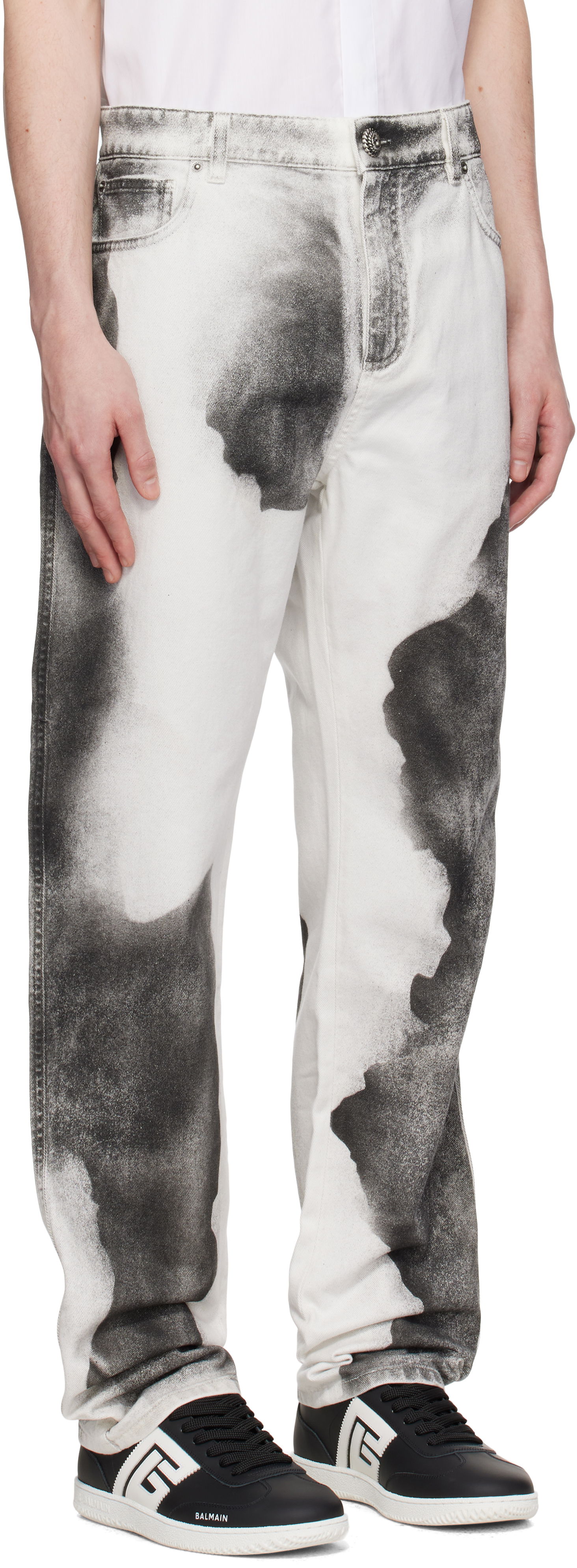 Дънки Balmain Balmain Regular Fit Moon Print Jeans Бяло | EH0MI043DE39, 1