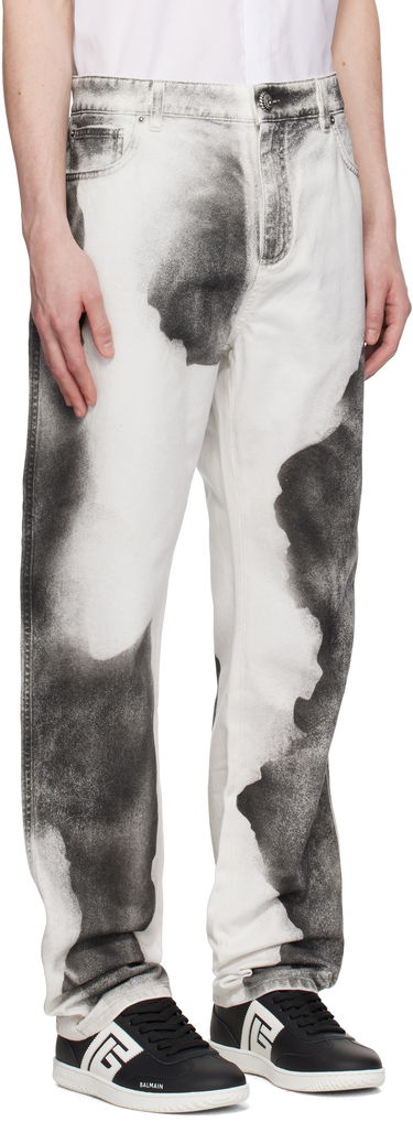 Дънки Balmain Balmain Regular Fit Moon Print Jeans Бяло | EH0MI043DE39, 1