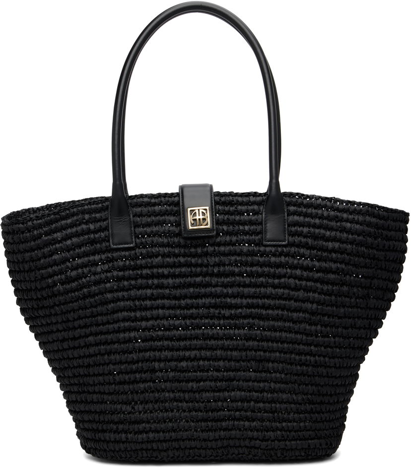 Голяма пазарска чанта Anine Bing Lou Monogram Woven Tote Черно | A-13-11223-BLK1