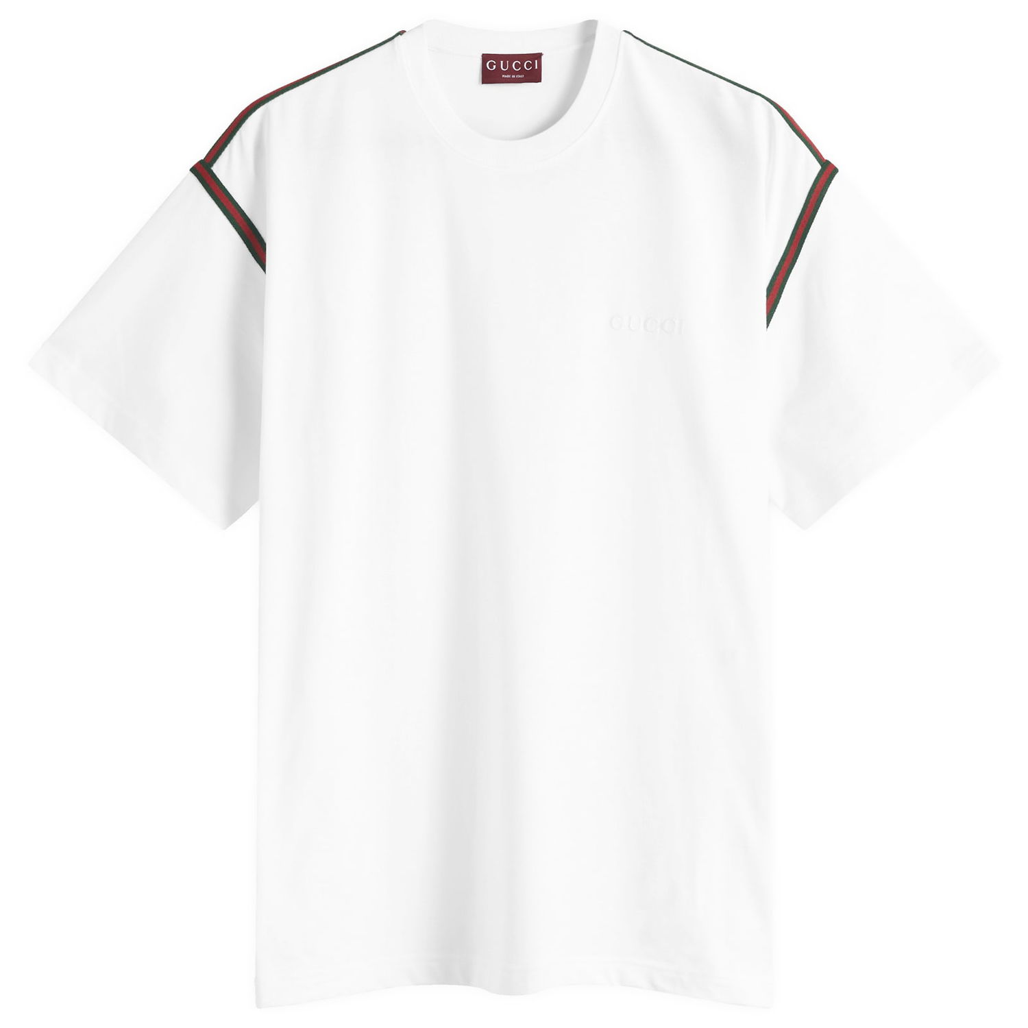 Тениска Gucci Men's Cotton T-Shirt with Tape Detail, Size Large Бяло | 814958-XJG3D-9692, 0