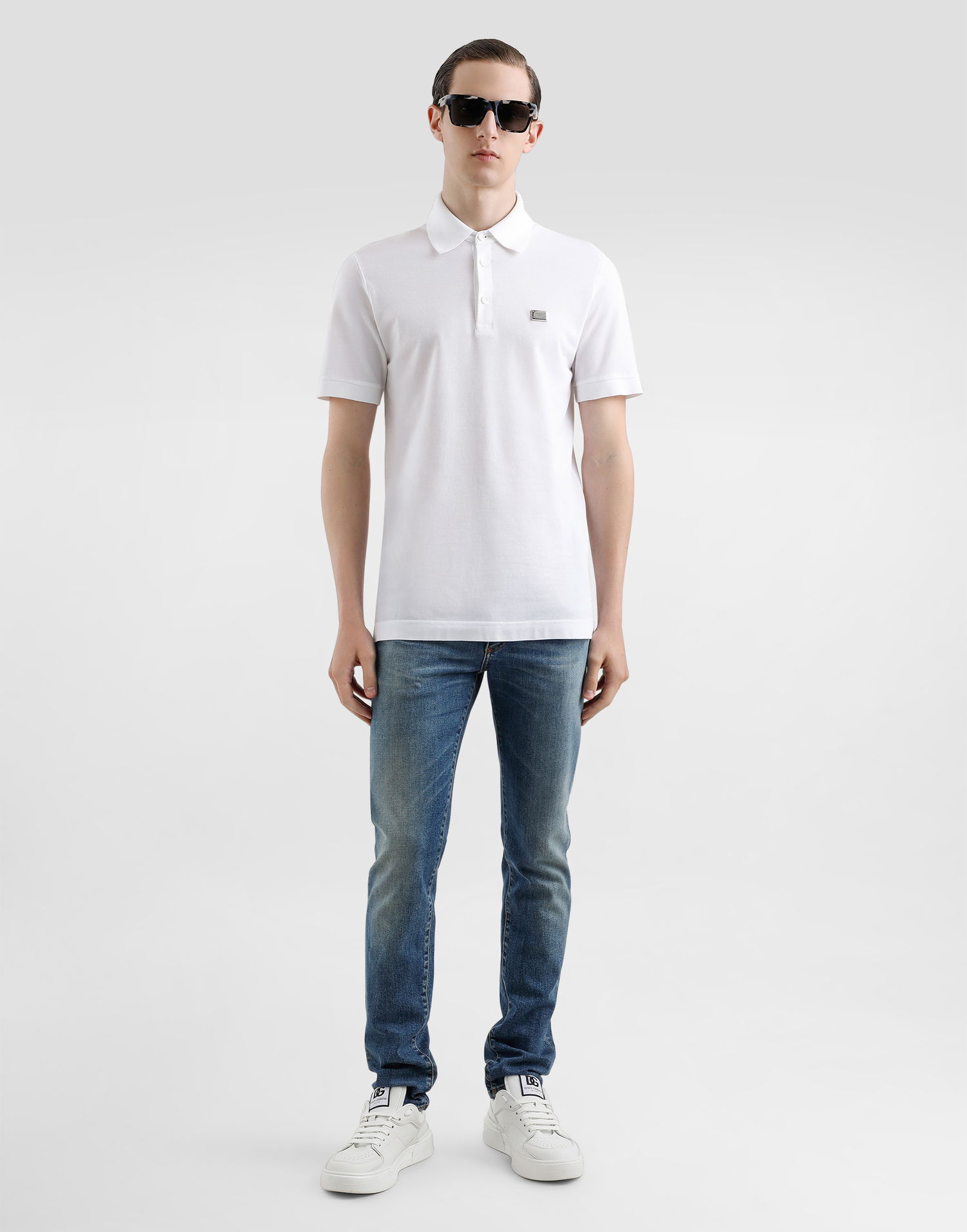 Поло тениска Dolce & Gabbana Dolce & Gabbana Cotton Polo Shirt with Metal Logo Tag Бяло | G8SN1TFU7ENW0800, 1