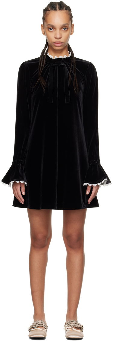 Pокля GANNI GANNI Velvet A-Line Mini Dress Черно | T4048, 0