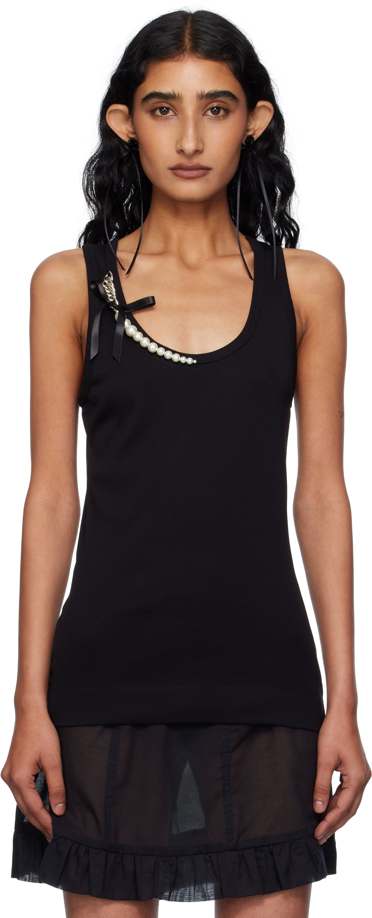 Потник Simone Rocha Simone Rocha Pearl Chain Tank Top Черно | 5375B 0553, 0