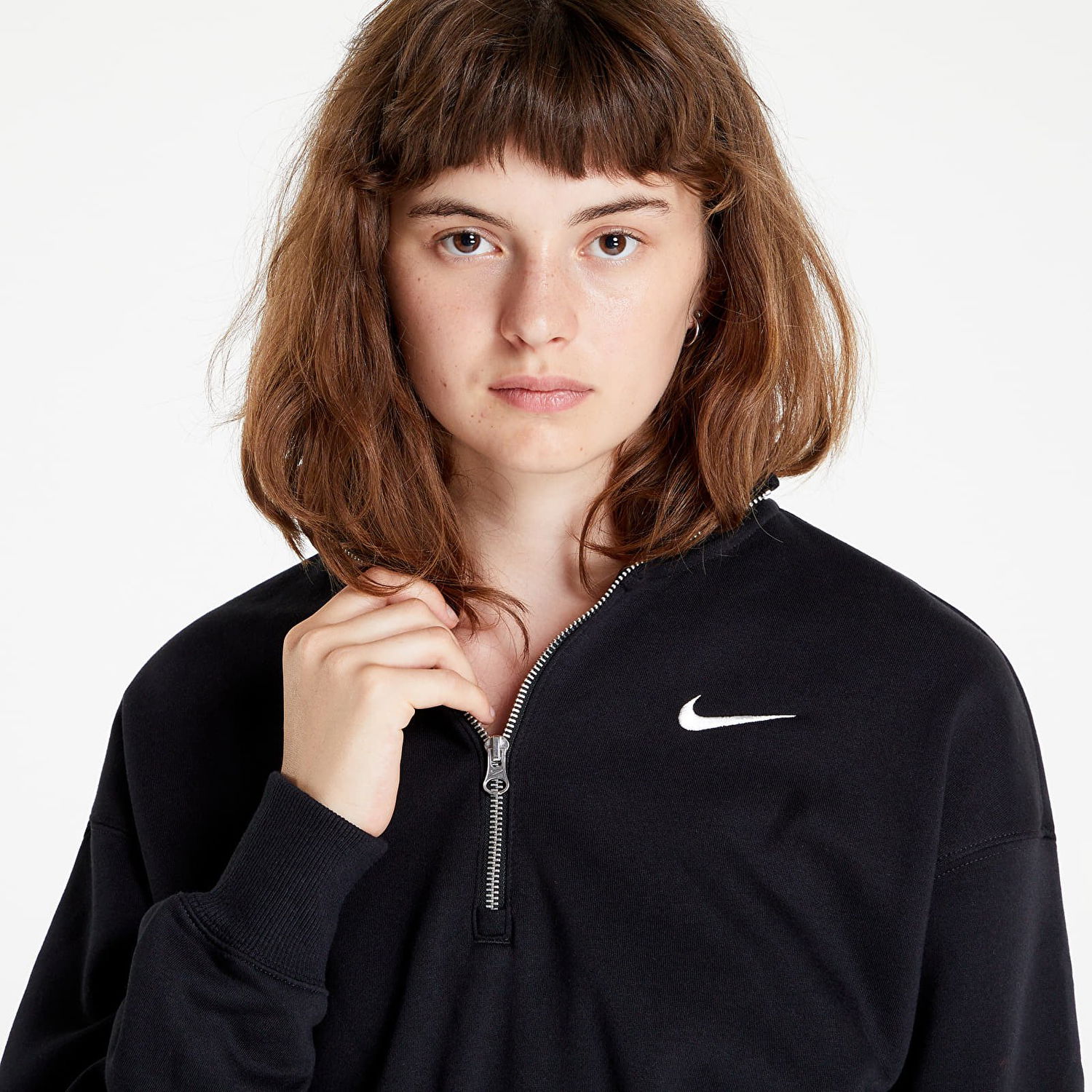 Суитчър Nike Phoenix Fleece  1/2-Zip Oversized Crop Sweatshirt Черно | DQ5767-010, 0