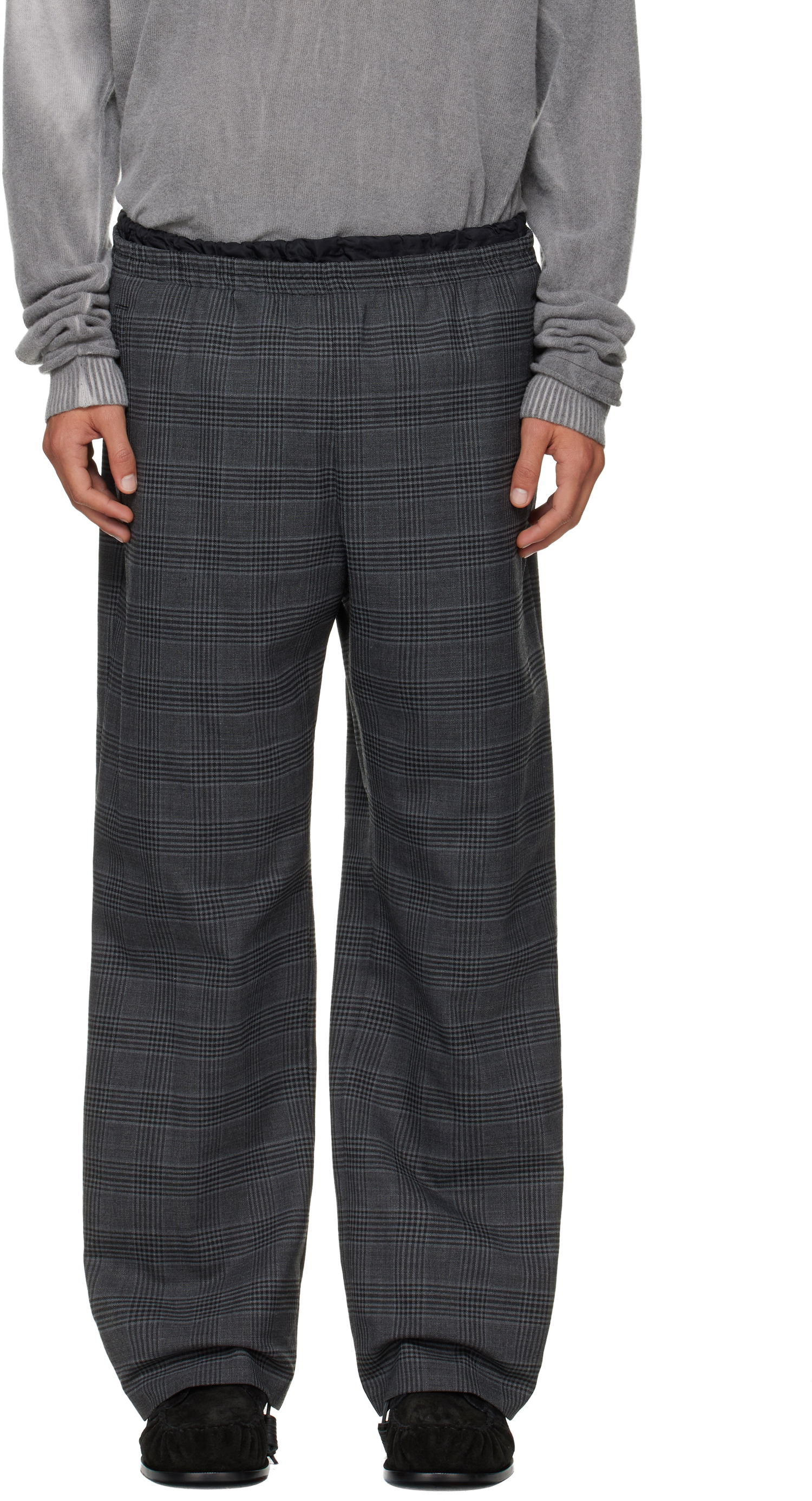 Панталони Diesel P-Tilson Plaid Wide-Leg Trousers with Elasticated Waist Сиво | A18485-0DEBS-9XXA, 0