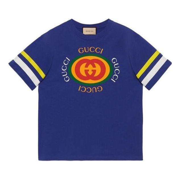 Тениска Gucci Jersey T-Shirt With Logo Print Синьо | 616036-XJFFU-4120