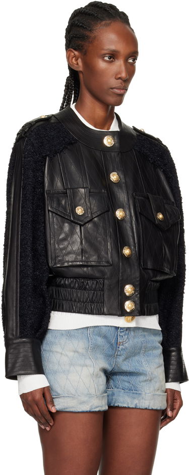 Яке бомбър Balmain Tweed & Quilted Leather Bomber Jacket Черно | FF1TF500MH20, 1