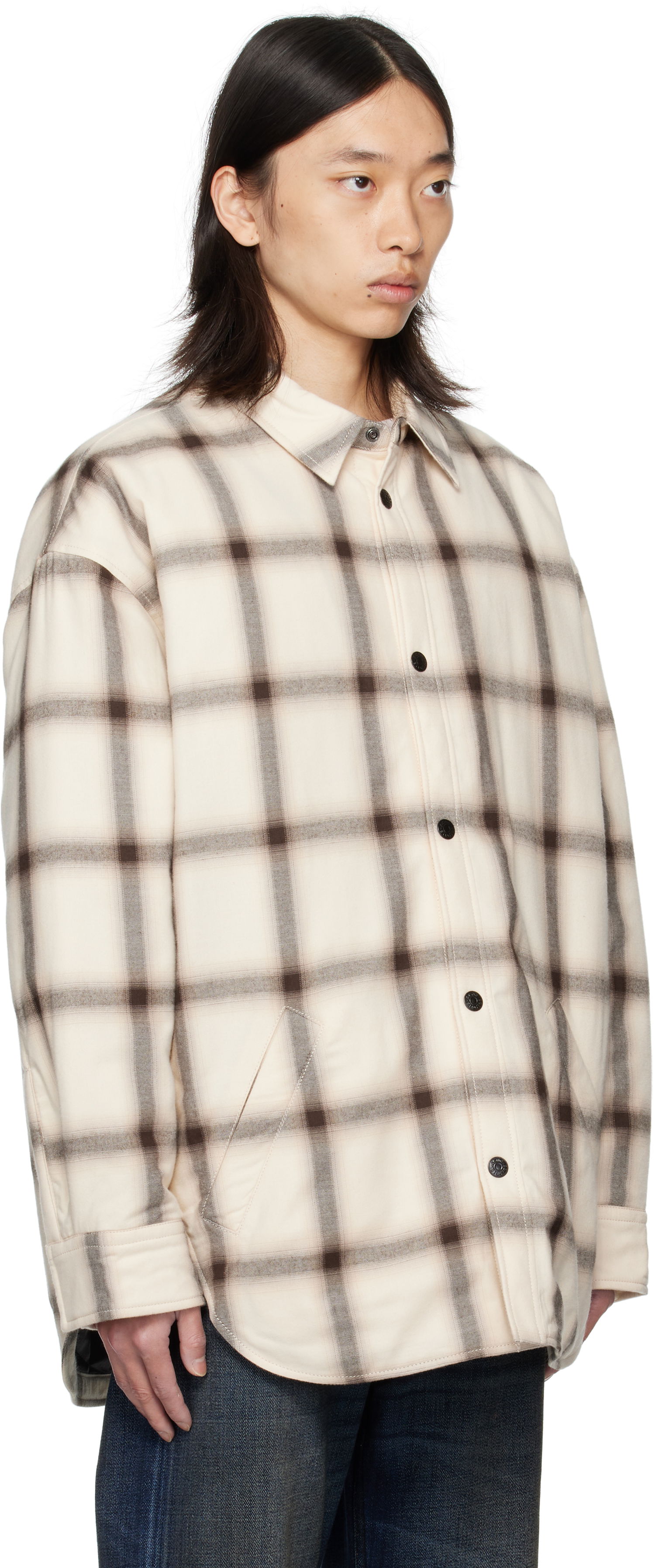 Риза Acne Studios Acne Studios Flannel Button-Up Overshirt Бежово | B90845-, 1
