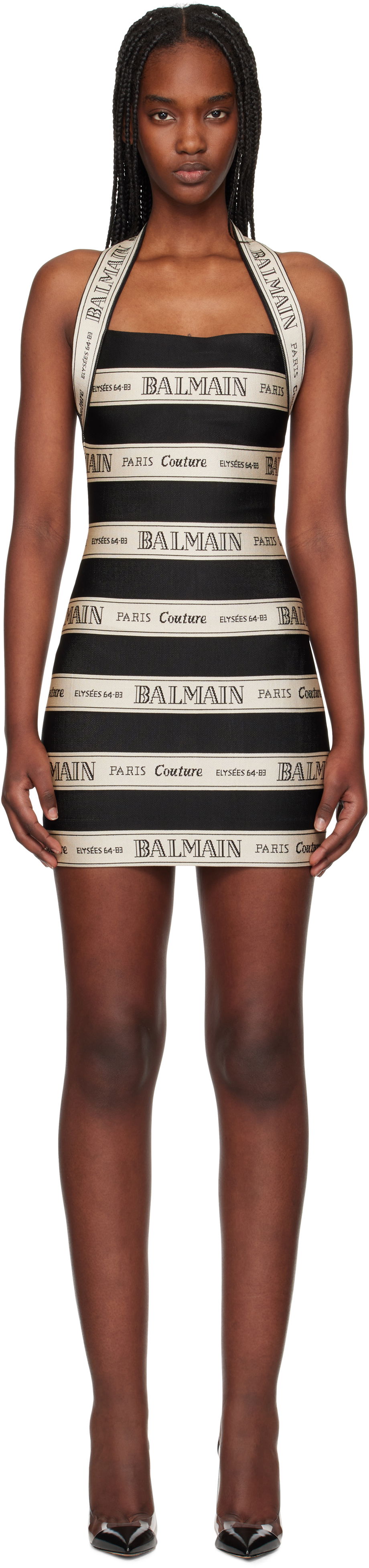 Pокля Balmain Balmain Jacquard Halterneck Minidress Черно | EF1R5088JJ95, 0