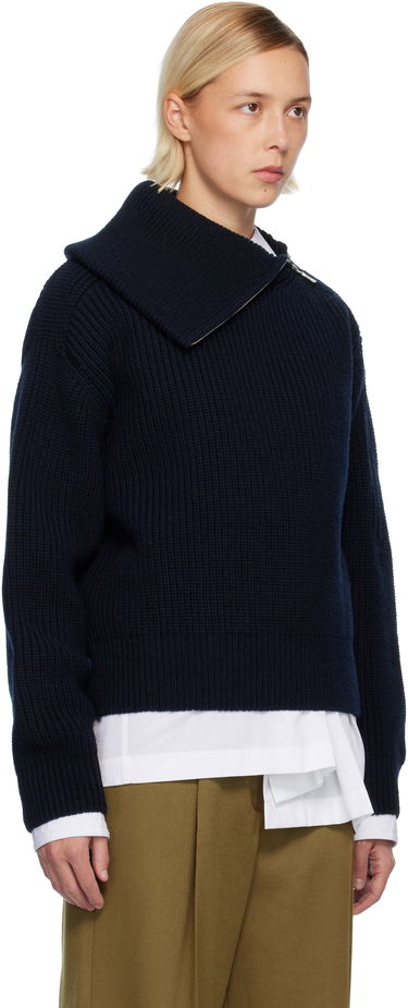 Пуловер Dries Van Noten Dries Van Noten Ribbed Wool Knit Sweater with Asymmetric Zipped Collar Бежово | 252-011235-2707, 4