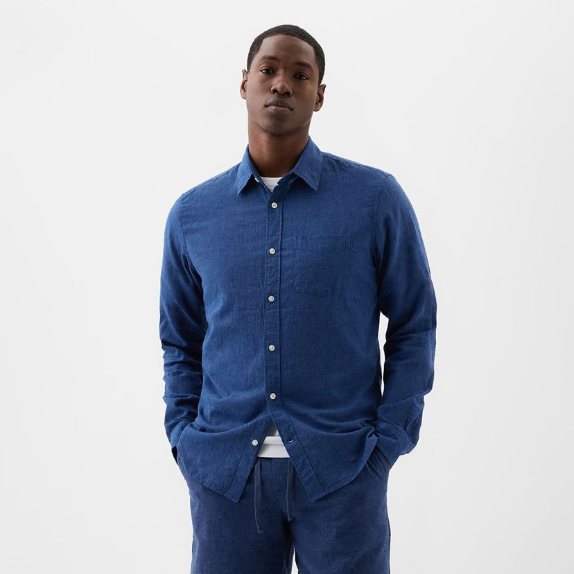 Риза GAP Longsleeve Standard-Fit Linen Shirt Bainbridge Blue Синьо | 885302-06