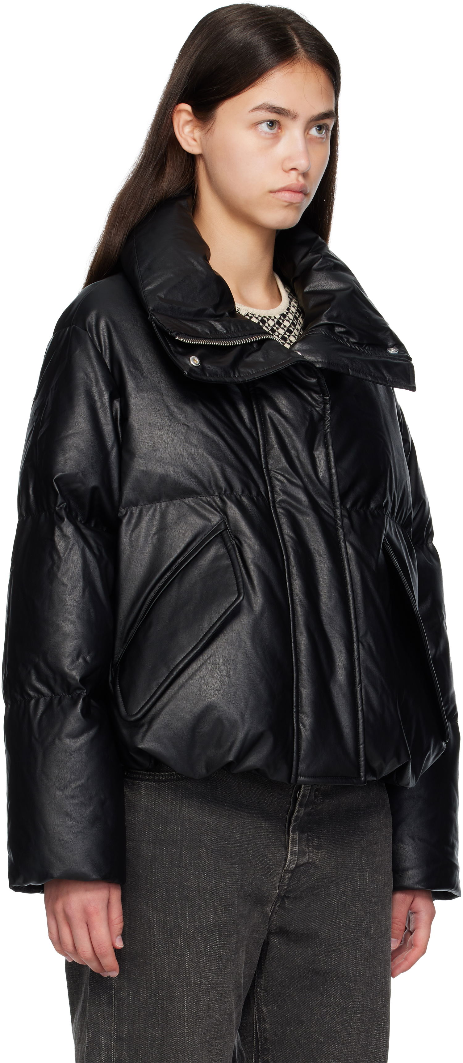 Пухо яке Maison Margiela MM6 Maison Margiela Faux-Leather Zip Down Jacket Черно | S52AM0338 S53057, 1