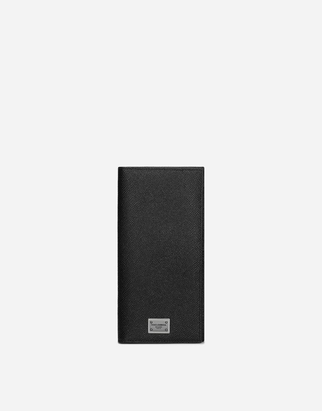 Calfskin Vertical Wallet With Logo Tag