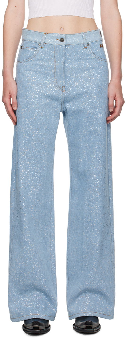 Blue Wide-Leg Glitter Jeans