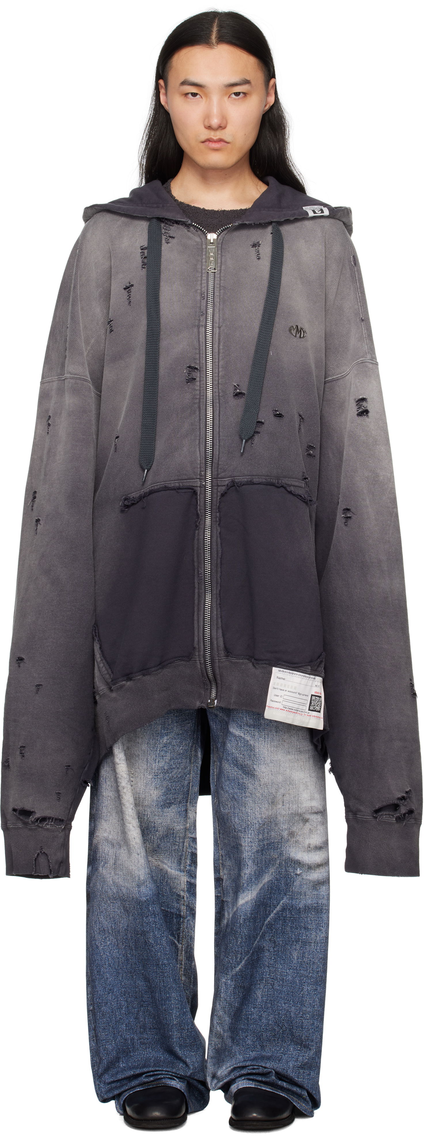 Суитчър Maison MIHARA YASUHIRO Maison MIHARA YASUHIRO Sun Faded Distressed Zip Hoodie Сиво | A14PK531, 0