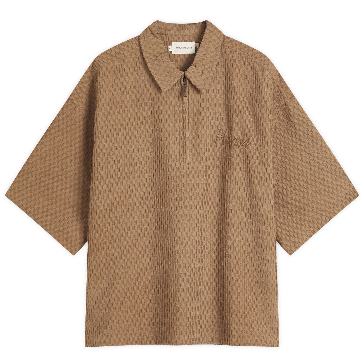 Поло тениска Honor The Gift Textured Knit Zip Polo Кафяво | HTG250133-BRN, 1