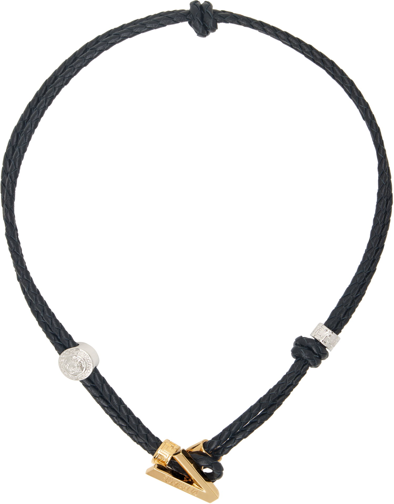 Колие Versace Versace V2025 Braided Leather Necklace Черно | 1018978_1A00637, 0