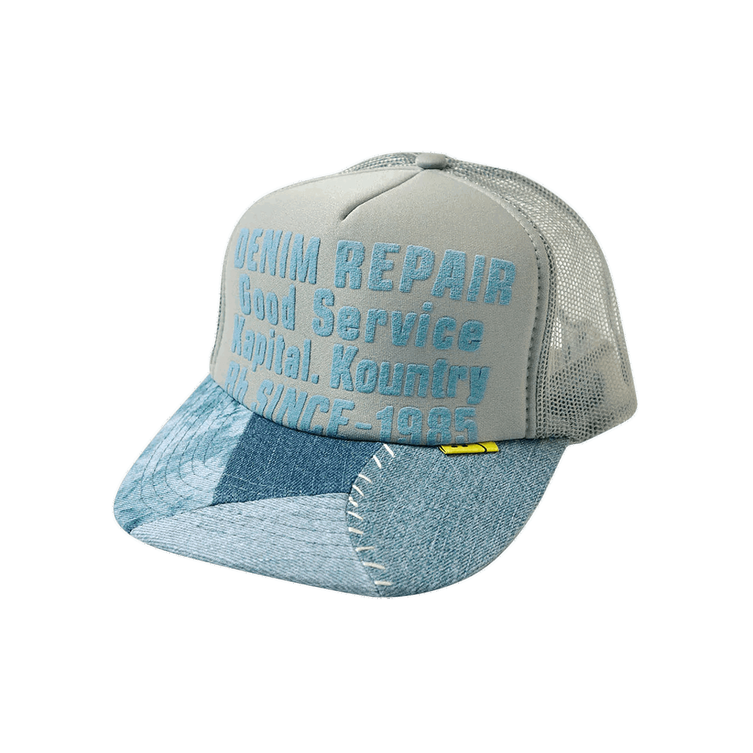Шапка с козирка KAPITAL Denim Repair Service Trucker Cap Тюркоазено | KR2208XH05 GREY, 0