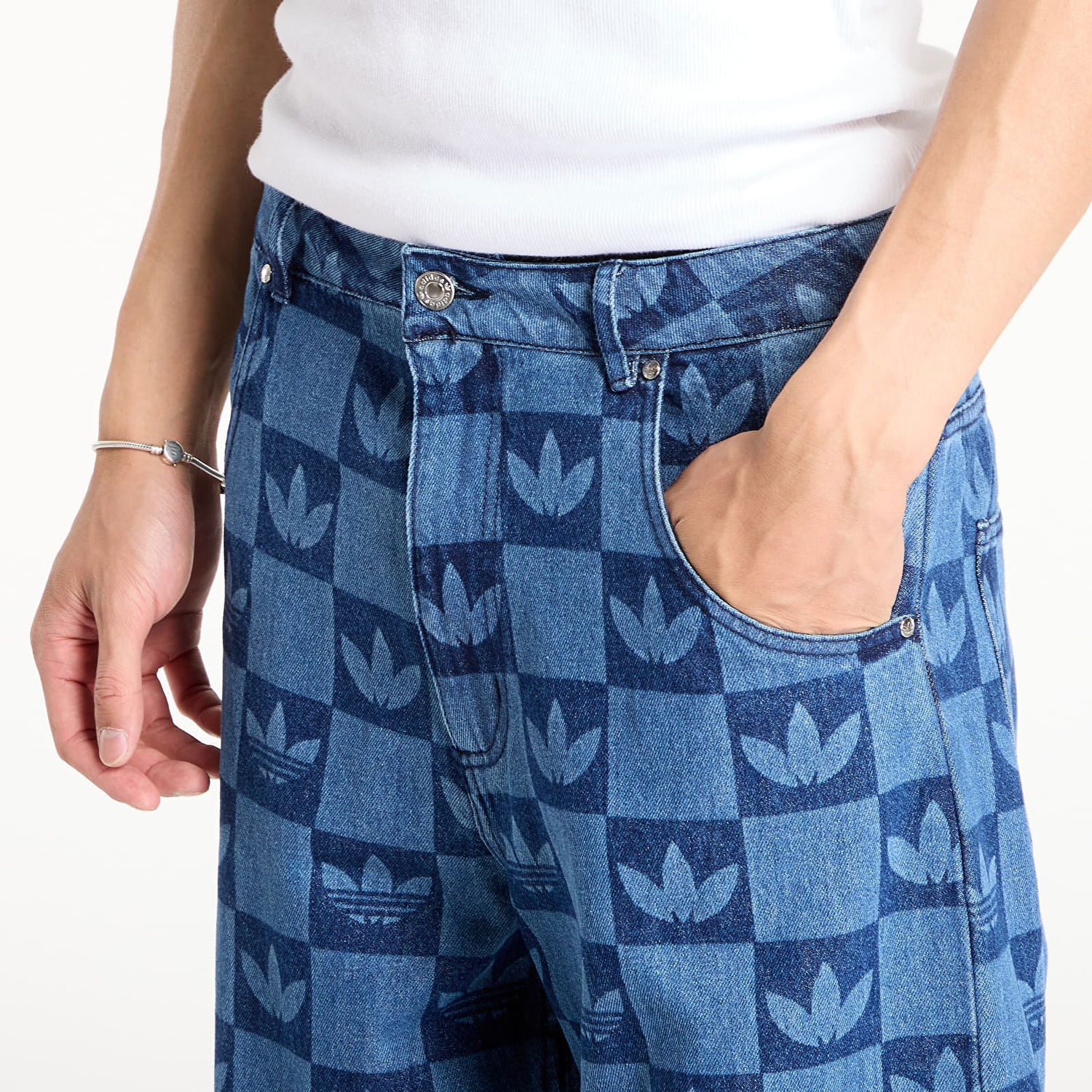 Дънки adidas Performance Allover Print Monogram Straight-Leg Jeans Синьо | JY2993, 1
