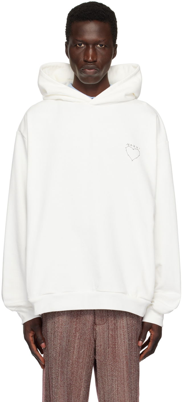 Суитчър Marni White Logo-Embroidered Hoodie Бяло | FUMU0067SPUSCW85