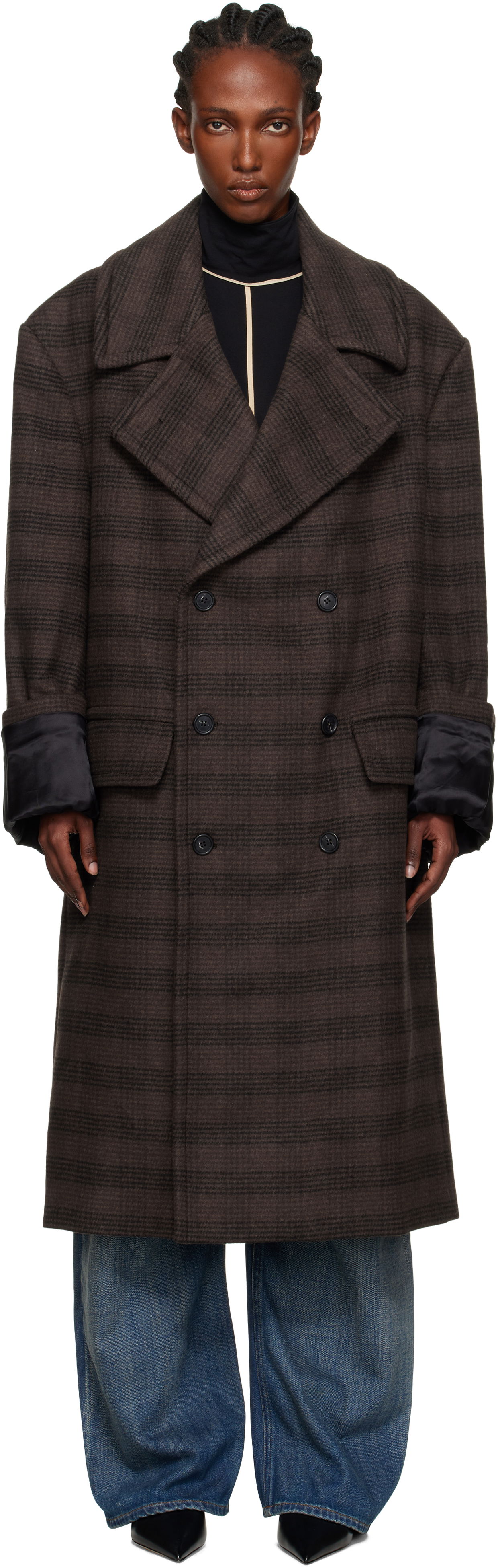 Палта Maison Margiela MM6 Maison Margiela Checked Double-Breasted Coat Кафяво | S52AA0190 M35472, 0