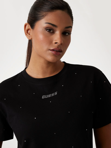 Тениска GUESS Guess Primula Rhinestone Boxy T-Shirt Черно | V5GI00I3Z14-JBLK, 4