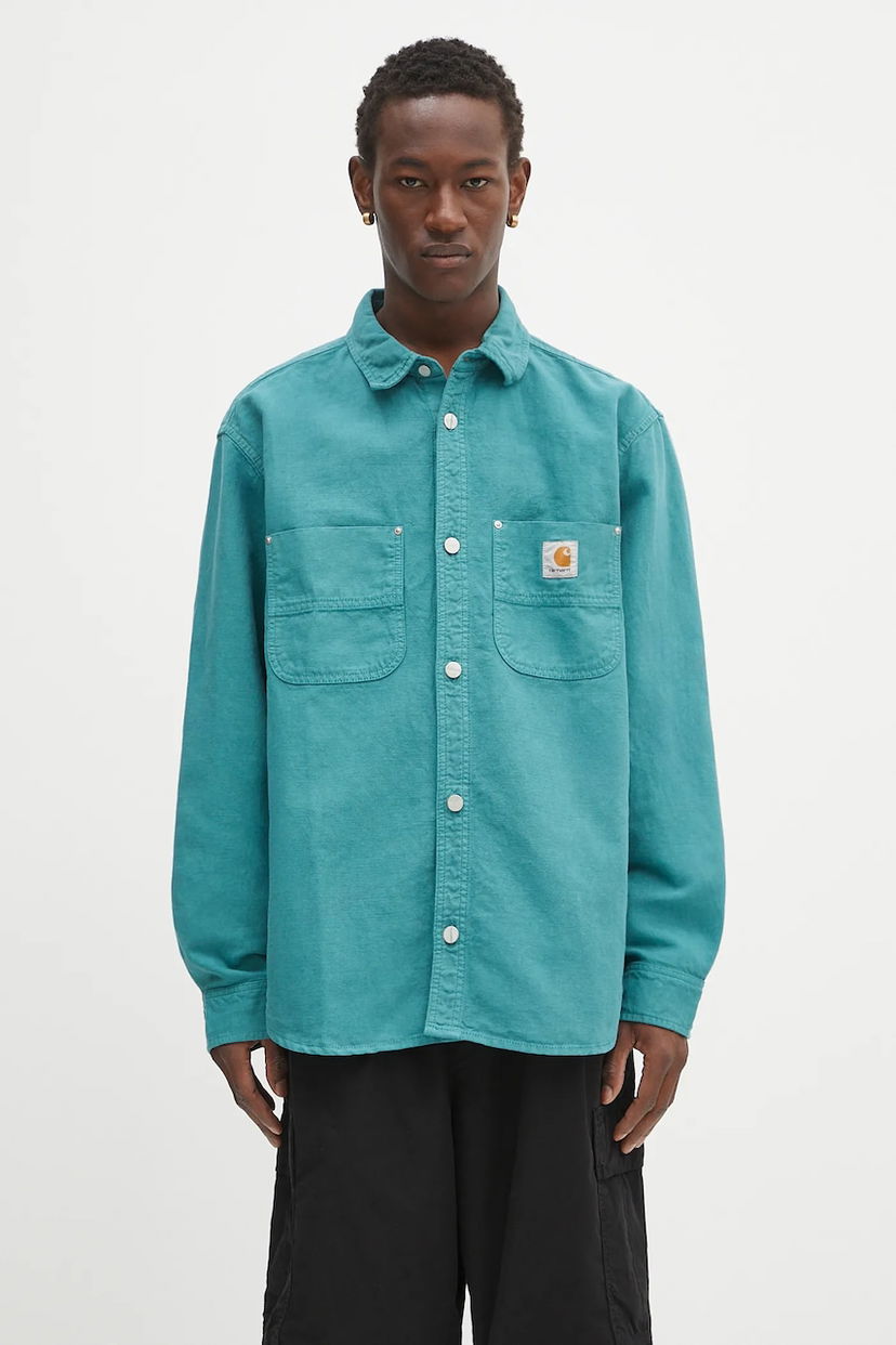 Риза Carhartt WIP Walter Linen Blend Relaxed Classic Collar Shirt Тюркоазено | I033578.2ZUGD