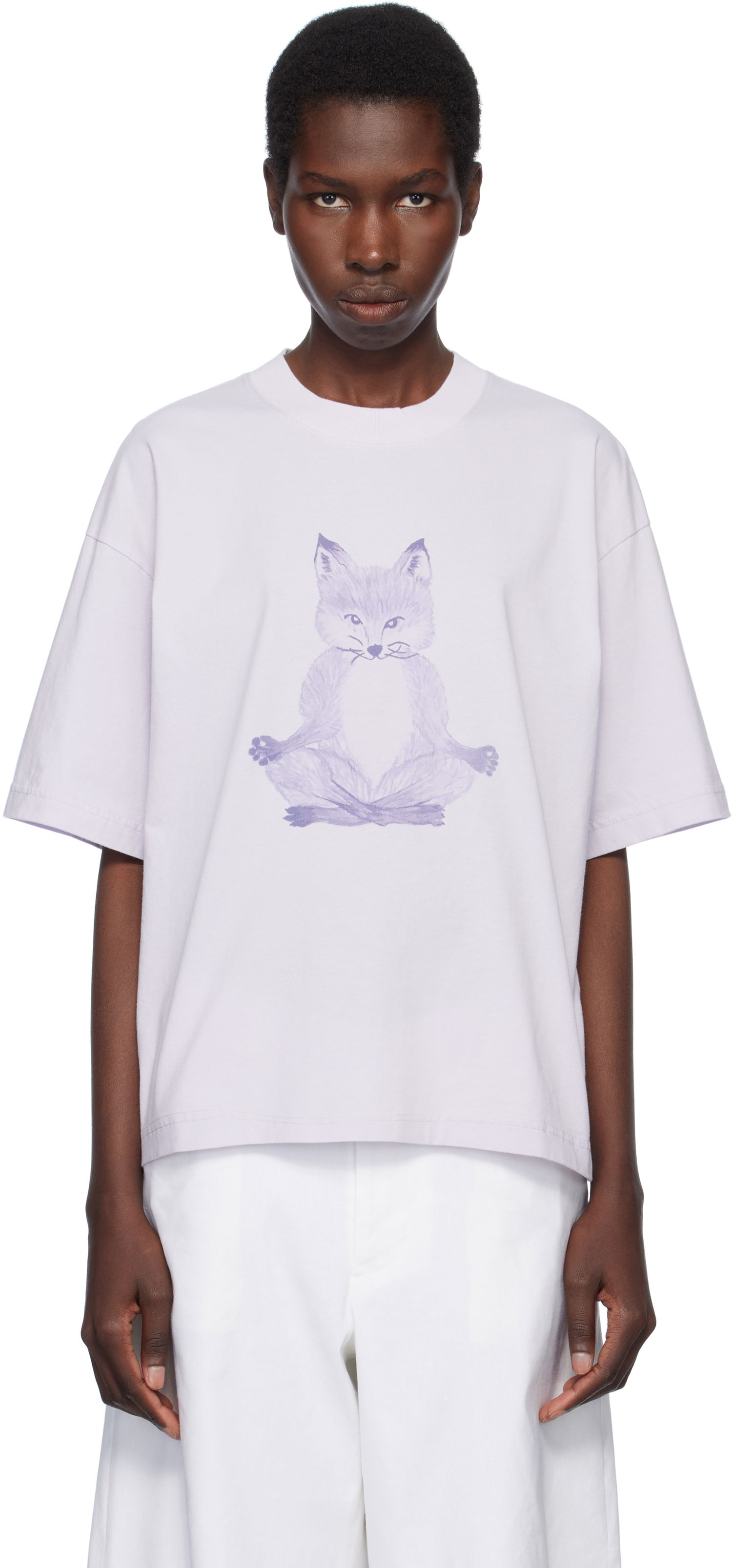 Тениска MAISON KITSUNÉ Maison Kitsuné Yoga Fox Boxy T-Shirt Лилаво | OW00123KJ0008, 0