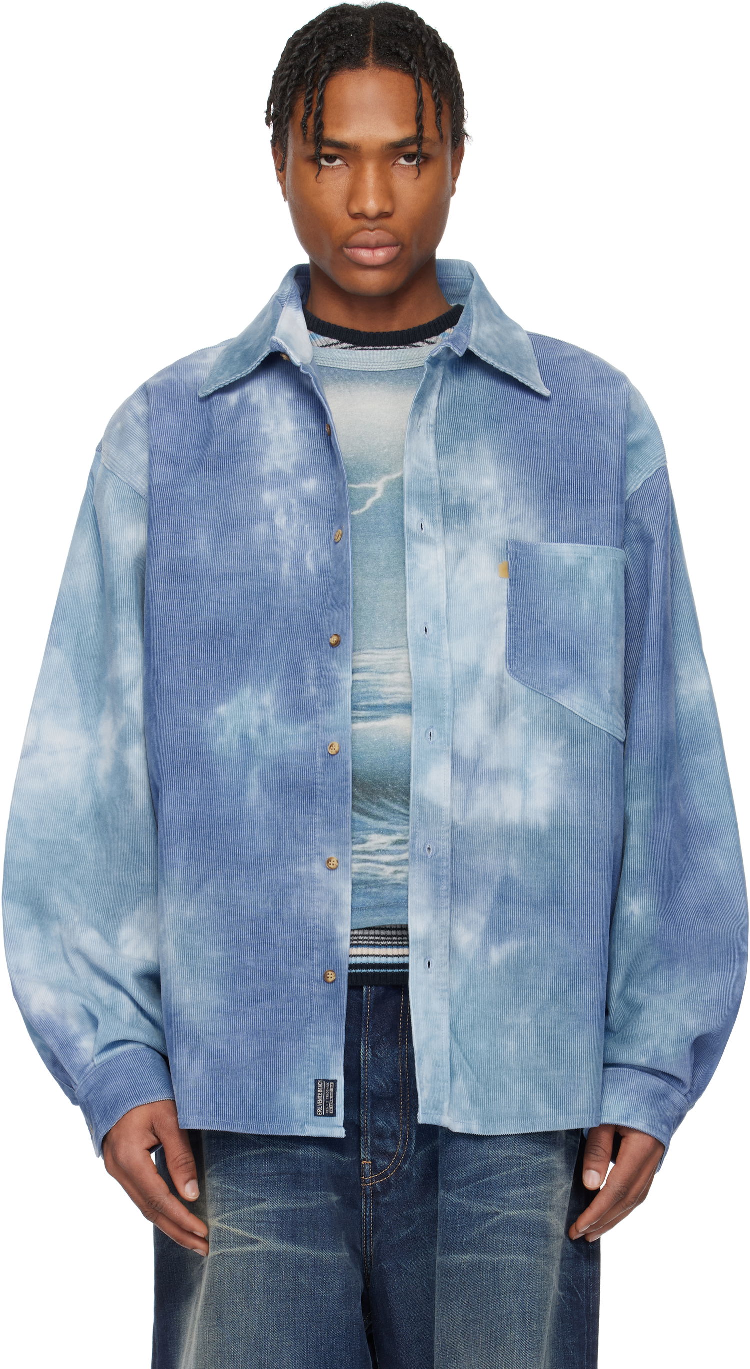 Риза ERL ERL Tie-Dye Corduroy Overshirt Синьо | ERL10B007, 0