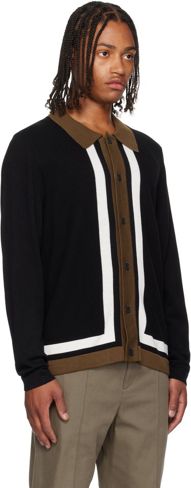 Пуловер BOSS Striped Button-Up Sweater Черно | 50543770, 2