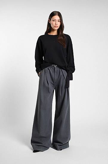 Суитчър BOSS Cotton-blend sweatshirt with tie detail Черно | 50550338, 1