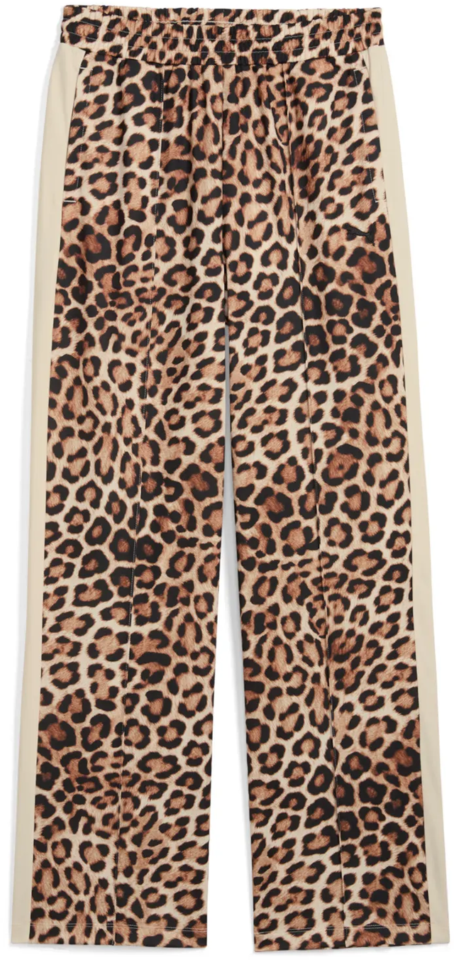 T7 LEO LUXE Leopard Print Straight Pants with Side Stripes