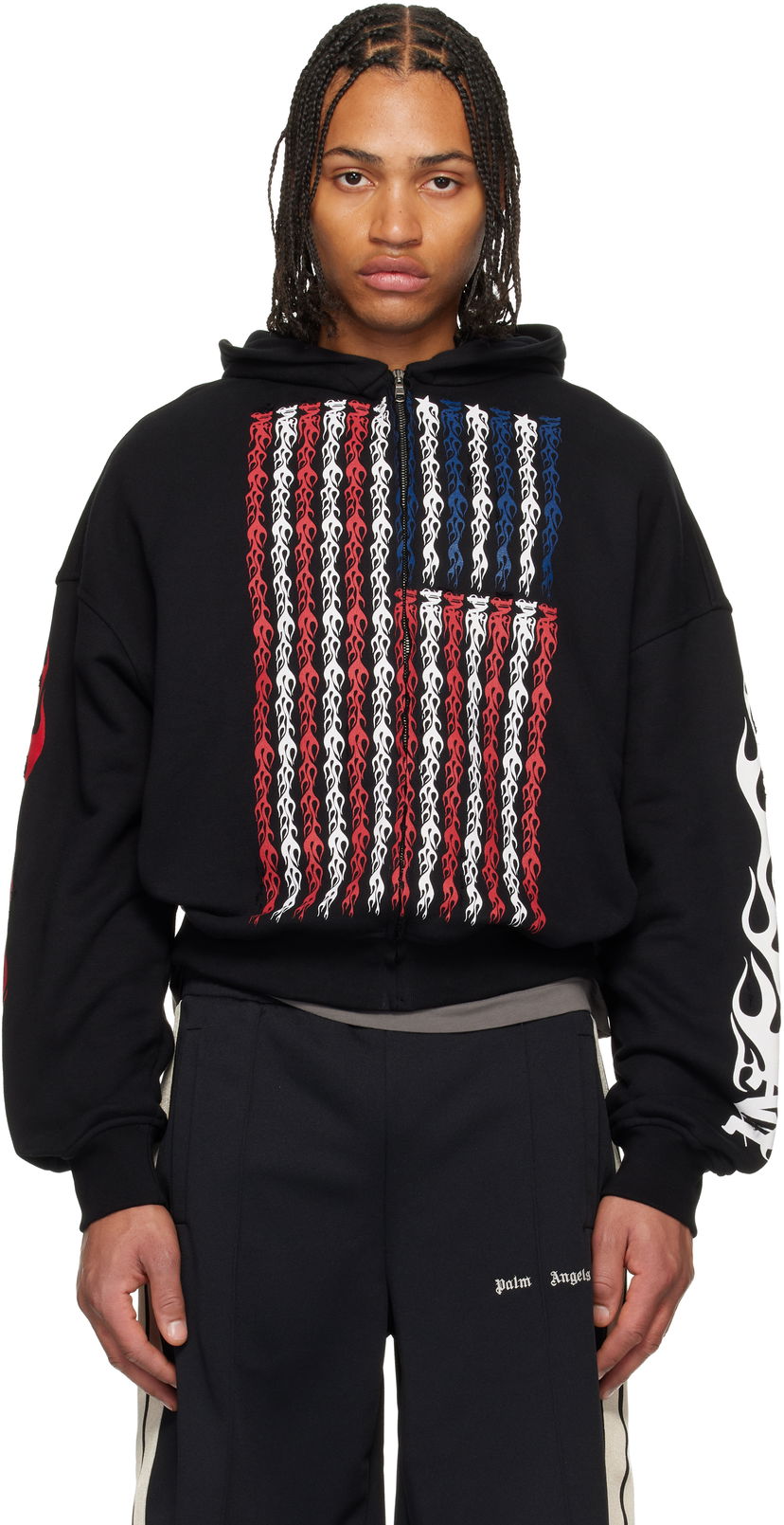 Суитчър Palm Angels Palm Angels Flames Flag Zip Hoodie Черно | PMBE02CF25FLE0011084