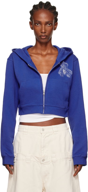 Суитчър We11done Teddy Bear Graphic Slim-Fit Cropped Zip-Up Hoodie Синьо | WD-TJ2-25-870-W-BL, 0