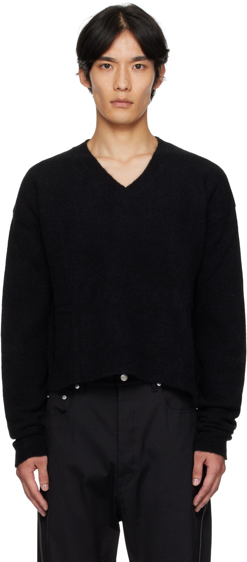 Пуловер Rick Owens Rick Owens Concordians Tommy V-Neck Sweater Черно | RU02E1650 KWP