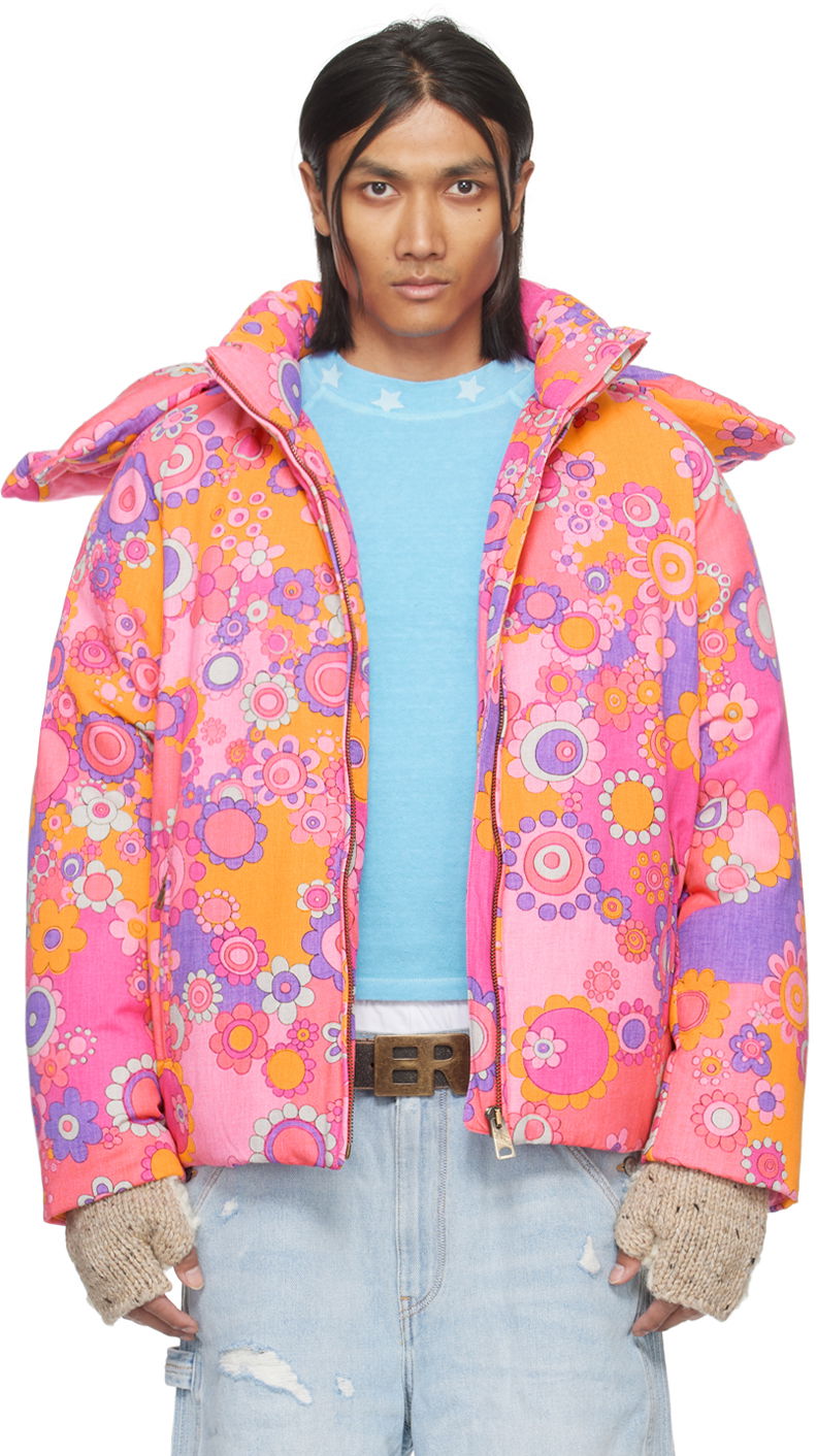 Пухо яке ERL Floral Print Down Jacket Розово | ERL07C103, 0