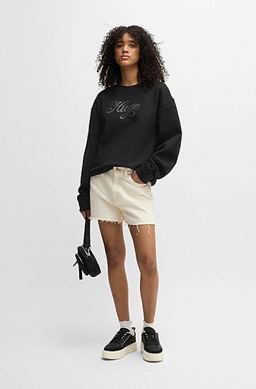 Пуловер BOSS Oversized Cotton Terry Sweatshirt with Logo Черно | 50537246, 1