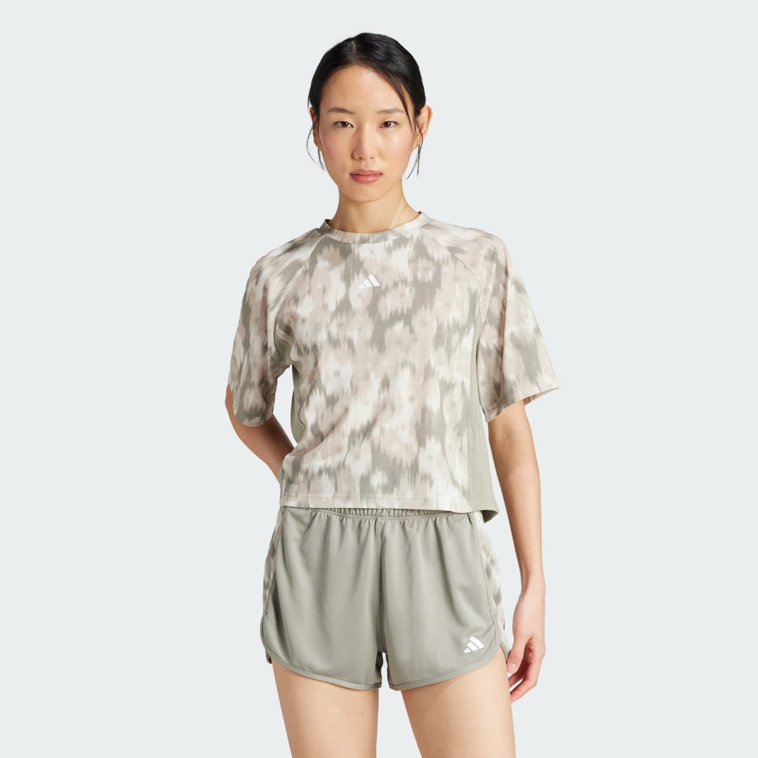 Съкратен топ adidas Performance Train Essentials Allover Print Tie-Dye Training T-Shirt Бежово | IK5466, 0